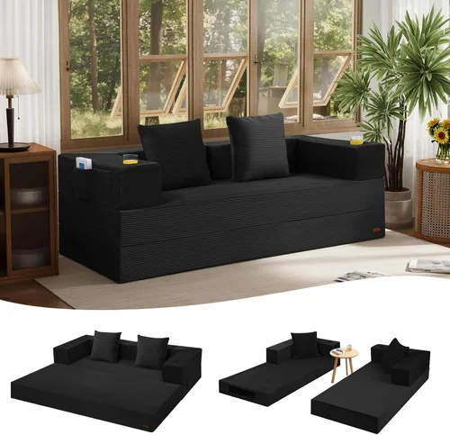 Miniatura 25 de COMAX Sofá cama futón, sofá cama convertible 4 en 1, sofás deshuesados para sala de estar, sofá biplaza plegable pequeño plegable que ahorra Gris