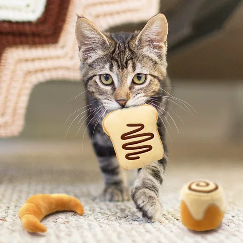 Miniatura 7 de CiyvoLyeen Juguetes de Hierba Gatera en Forma de Pan, Juguete para Gatos de Interior Juguetes Interactivos, Juguete para Gatitos Masticar Morder Pan
