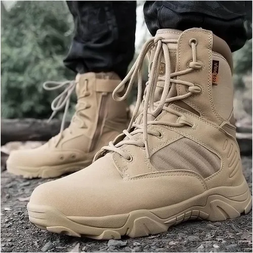 Miniatura 2 de Botas tácticas para hombre, botas de combate de 8 pulgadas, botas de trabajo para hombres, duraderas con cremallera lateral, botas militares