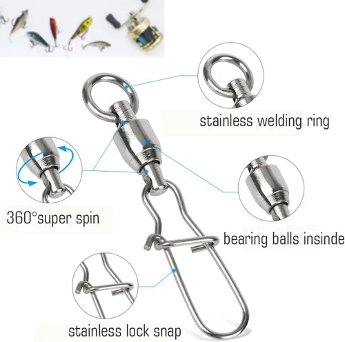 Miniatura 3 de AMYSPORTS Cojinete con Doble Bloqueo para Pesca con Snap, Cojinetes Giratórios de Acero Inoxidable para Cañas de Pesca, Cojinetes con Punta