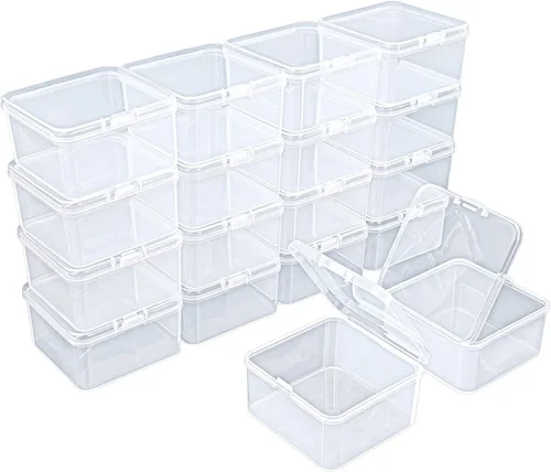 Miniatura 10 de Goodma 30 contenedores cuadrados vacíos de plástico transparente con tapas con bisagras para objetos pequeños y otros proyectos de manualidades