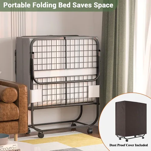 Miniatura 4 de Unikito Cama plegable con colchón para adultos, 75 x 31 pulgadas, cama de invitados portátil plegable con colchón de espuma viscoelástica y marco