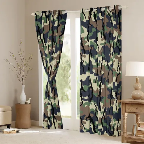 Miniatura 3 de Cortinas de camuflaje rústicas de camuflaje para dormitorio, sala de estar, decoración de cabaña, caza, ejército, negro, verde, aislamiento térmico