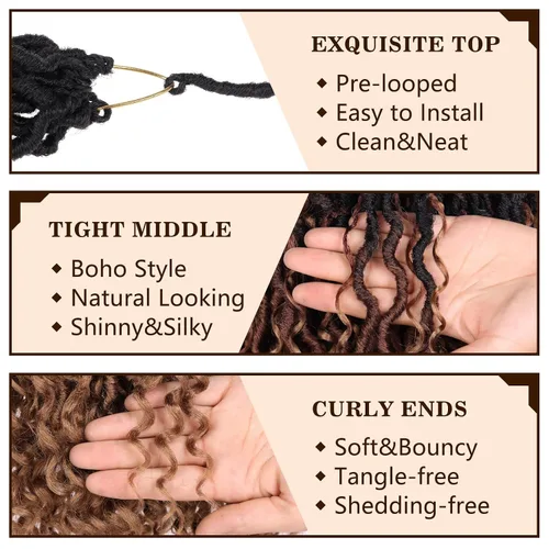 Miniatura 3 de COOKOO 18 pulgadas New Goddess Locs Crochet Hair 8 paquetes Ombre 3 tonos, onduladas, pelo sintético con rizos, trenzas de ganchillo rizadas