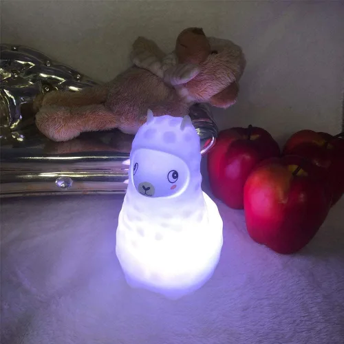 Miniatura 4 de Luz nocturna de alpaca para niños, lámpara de noche LED para habitación de los niños, luz de silicona suave recargable, brillo y colores ajustables