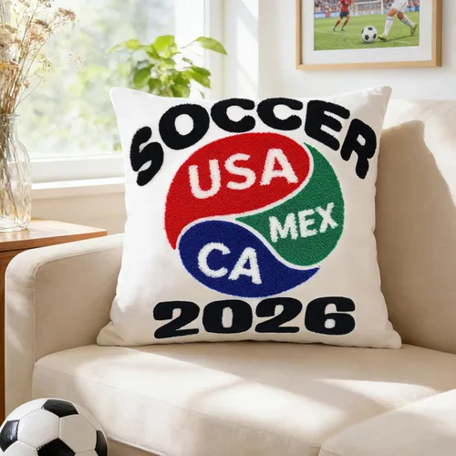 Miniatura 8 de Fundas de almohada decorativas de 18 x 18 pulgadas, 1 unidad para fanáticos del fútbol mundial 2026, fundas de almohada bordadas para sofá, Bola