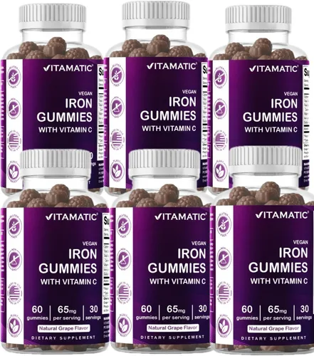 Miniatura 12 de Vitamatic Suplemento de gomitas de hierro de 65 mg para mujeres y hombres, 60 gomitas veganas, vitaminas de gomitas de hierro de gran sabor