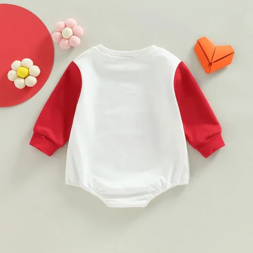 Miniatura 40 de SOLILOQUY Traje de manga larga con cuello redondo para el primer día de San Valentín para bebé niño y niña, mameluco de corazón de amor