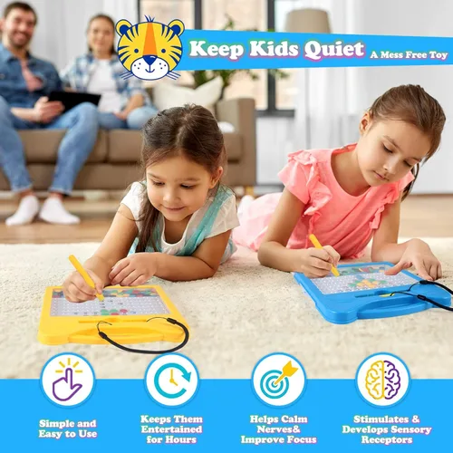Miniatura 6 de Tablero magnético de dibujo para niños, tablero magnético de garabatos para niños pequeños con cuentas y 2 rotuladores, juguetes magnéticos de arte