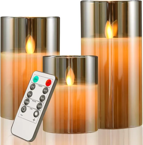 Miniatura 10 de JOSU Velas sin llama, 12 luces LED parpadeantes, funciona con pilas, con temporizador y clips remotos, velas cónicas de ventana blanca cálida