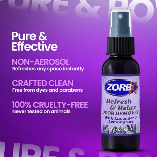 Miniatura 9 de ZORBX Refresh & Relax - Spray removedor de olores de 2 onzas con lavanda y citronela, solución permanente, ambientador y ambientador en aerosol