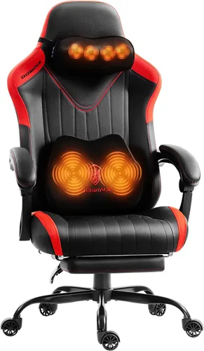 Miniatura 9 de Dowinx Silla de videojuegos para videojuegos con masaje de cuello Shiatsu y soporte lumbar para el hogar, oficina, reclinable, altura ajustable, Gris