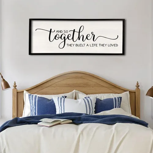 Miniatura 2 de Letrero de decoración de pared con texto en inglés «Give It To God And Go To Sleep», 32 x 12 pulgadas, para dormitorio principal sobre la cama
