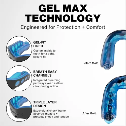 Miniatura 2 de Shock Doctor Gel Max Power Carbon - Protector bucal convertible Blanco/Oro Lux