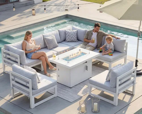 Miniatura 103 de NICESOUL - Juego de 10 muebles de patio extra grandes de aluminio moderno, sofá para exteriores con asiento de 29" de profundidad y ancho, 500 lbs