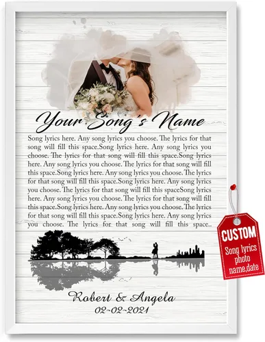 Miniatura 17 de H-DEWALL Póster personalizado de letras de canciones, regalo de boda único para parejas, personaliza con tus propias fotos, nombres y fecha, sin