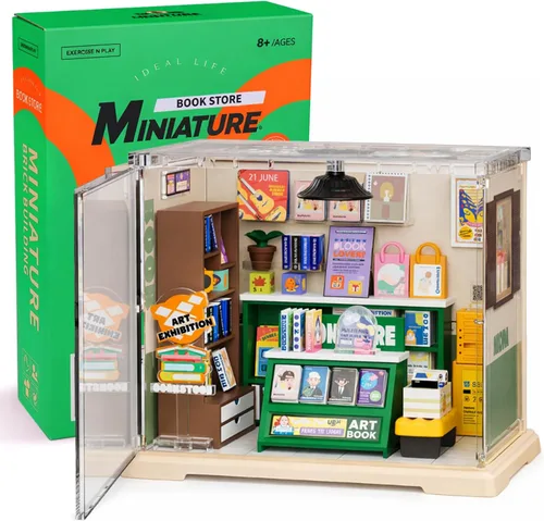 Vodolo Kit de casa en miniatura con LED, kits de rincón de libros para adultos principiantes, decoración de estante de libros, rompecabezas 3D, kits