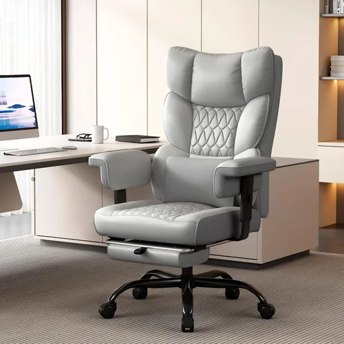 Miniatura 2 de Misolant Silla de oficina grande y alta con reposapiés, silla de escritorio ejecutiva de respaldo alto con reposabrazos de elevación ajustable, Gris