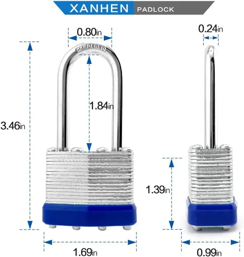 Miniatura 2 de Candados con cerradura para exteriores, cerradura de llave, candados con la misma llave, candados con llave de acero laminado con grillete largo