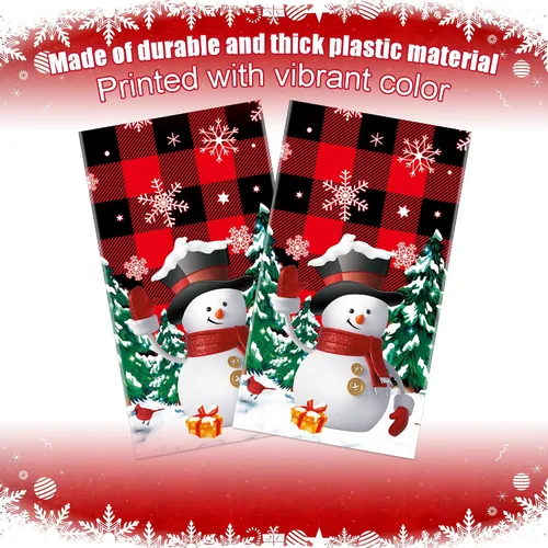 Miniatura 4 de 2 manteles de plástico desechables de Navidad con diseño de muñeco de nieve, mantel rectangular de Navidad con diseño de copo de nieve y búfalo