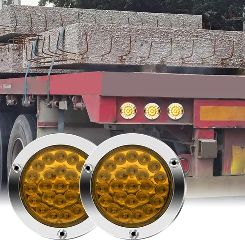 Miniatura 6 de Kit de 2 luces LED redondas amarillas traseras para remolque, 24 luces LED de freno y giro de marcha atrás para camión RV (24 LED, amarillo)