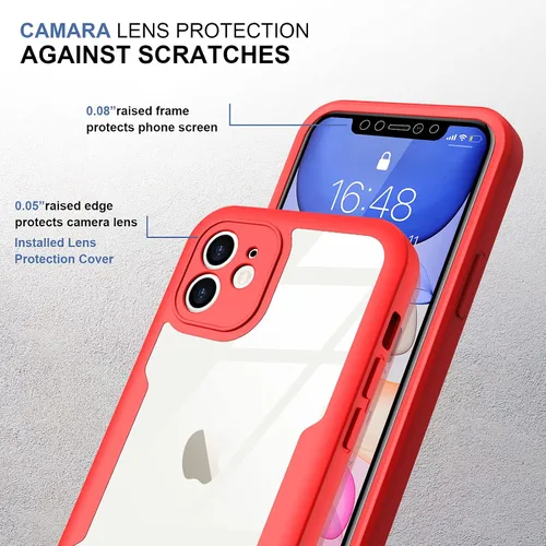 Miniatura 4 de Funda compatible con iPhone 11, diseño transparente de cuerpo completo con protector de pantalla integrado, a prueba de golpes, antiarañazos, Rojo
