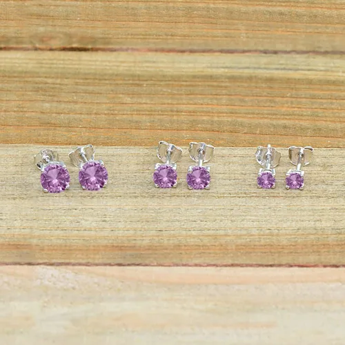 Miniatura 3 de Aretes de tuerca para mujer, aretes de piedra natal, piedra preciosa genuina o sintética, juego de aretes redondos de 0.118 a 0.197 pulgadas, juego