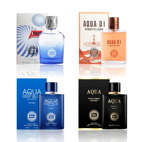 Hybrid & Company 4 piezas Aqua Di Rinascita Lecno Sea Passion Aqua Deep Blue Aqua Prive Eau De Toilette vaporizador Natural Spray para hombre