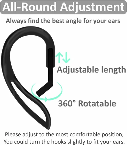 Miniatura 2 de 2 pares de ganchos para las orejas compatibles con AirPods 3, 2, 1 y Pro, rotación de 360, longitud ajustable, antideslizante para deportes al aire