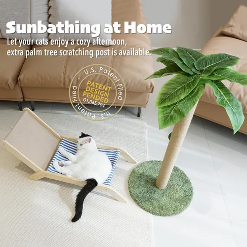 Miniatura 2 de PETKARAY Poste rascador para gatos con silla de playa para gatos, poste rascador de palmera de 36 pulgadas de alto, rascador de sisal grande