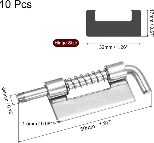 Miniatura 2 de uxcell Pasador de pestillo con resorte, 10 pestillos de resorte de acero inoxidable 304 de 1.97 a 1.97 pulgadas, para zurdos sin agujero, resorte