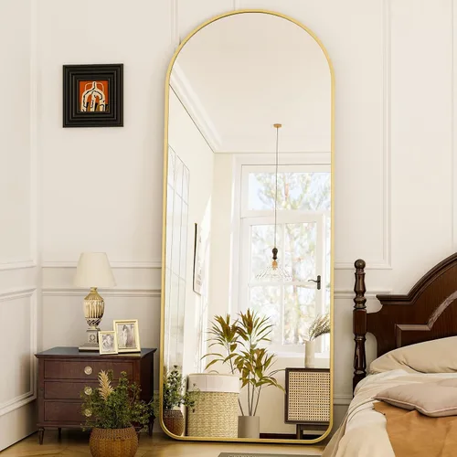 Miniatura 18 de GLSLAND Espejo Vintage - 72" x 44" Espejo de Cuerpo Completo Grande Tallado Arqueado con Marco de Metal Barroco Espejos de Cuerpo Completo para Negro