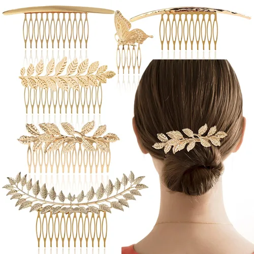 Paquete de 6 peines laterales vintage de metal para mujeres y niñas, clips decorativos de hojas de novia, color dorado, estilo francés, peine