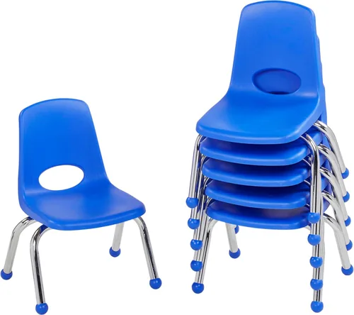 Miniatura 18 de FDP 16" Silla apilable escolar, silla de estudiante apilable con patas de acero cromado y ruedas; para aprendizaje en casa o en el aula - Gris claro