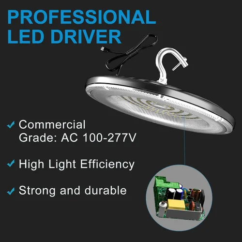 Miniatura 4 de Lightdot Smart 200W LED High Bay Light 30000lm UFO High Bay Shop Light, AC100-277V 5000K Luz de día con enchufe para granero/garaje de 22-32 pies