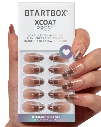 Miniatura 44 de BTArtbox Uñas cortas a presión, color negro, francés, almendra, con pegamento y pestañas adhesivas para mujeres en 16 tamaños, kit de 32 uñas de gel