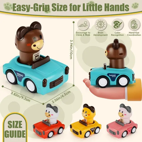Miniatura 2 de Juguete de coche Press to Go para niños de 1 a 3 años, impulsado por fricción, no requiere pilas, sin BPA, fácil de limpiar, juguete para interiores