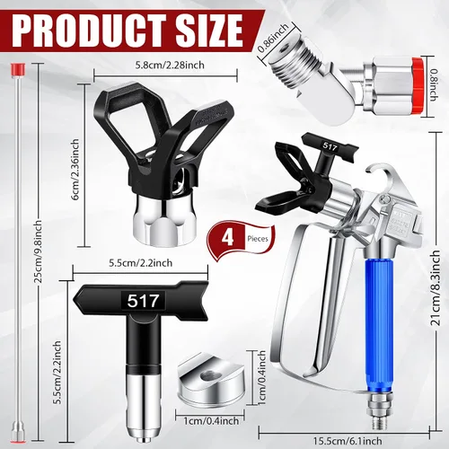 Miniatura 2 de Kit de manguera de pistola pulverizadora sin aire, 5 unidades, pistola de pintura sin aire, alta presión, 3600 psi, 517, junta giratoria con puntas