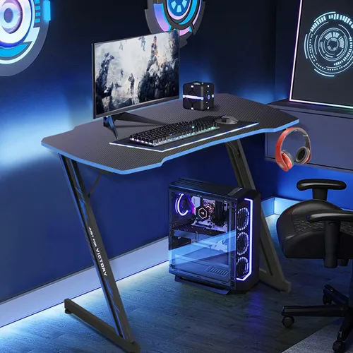 Miniatura 8 de Dkelincs Escritorio de juegos de 89 cm para PC, escritorio de oficina en casa, mesa de juegos en forma de Z. Estación de trabajo para jugadores Azul