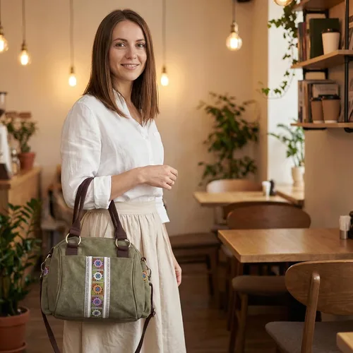 Miniatura 2 de Bolso de mano de lona para mujer, bolso cruzado vintage resistente