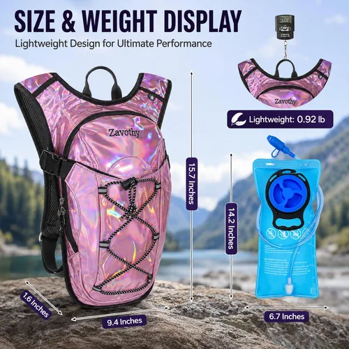 Miniatura 2 de Mochila de hidratación reflectante, paquete de hidratación, mochila de agua con vejiga de hidratación de 2 litros, esencial para festivales, paquete