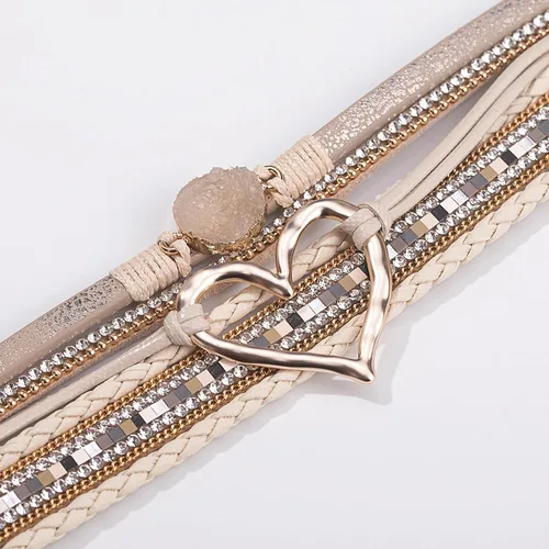 Miniatura 5 de FANCY SHINY Pulseras de cuero con forma de corazón, apilables, bohemias, pulseras de diamantes de imitación de resina de moda con cierre magnético