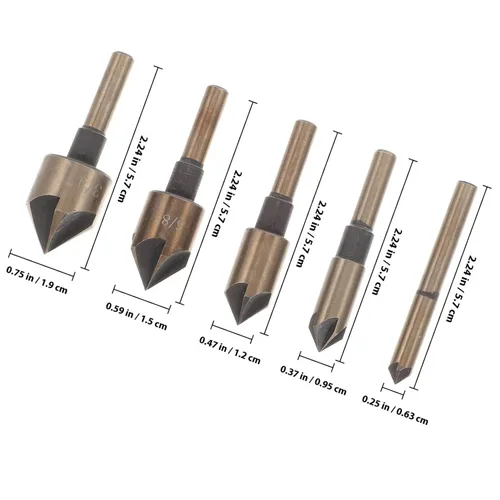 Miniatura 2 de Countersink Drill Bit Set with Mill Cutter Bits for Woodworking and High-Speed Steel Construction with Oxidized Gold Finish Precision Ground for