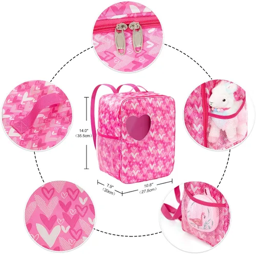 Miniatura 3 de Ecore Fun Bolsa de transporte para muñecas de 18 pulgadas con ropa y accesorios, incluyendo vestido, zapatos de tela blanca, mochila para muñecas