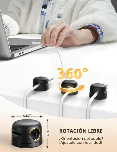 Miniatura 2 de Paquete de 6 Organizadores de Cables Giratorios, Clips de Cable de Resorte - Lamicall [Bloqueo de 1s] Soporte de Cables, Gestión de Cables