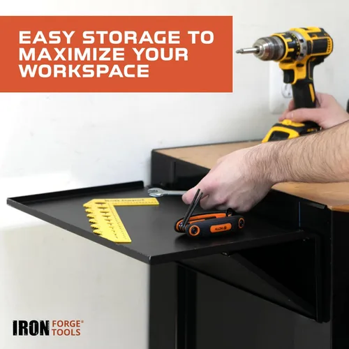 Miniatura 6 de Iron Forge Tools Estante lateral universal para caja de herramientas – 16 x 12 pulgadas. Accesorios para carrito de herramientas plegable Bandeja