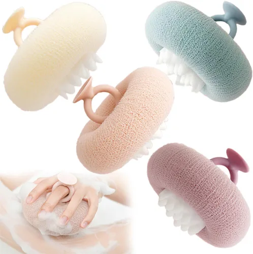 Miniatura 8 de 2 bolas de baño exfoliantes corporales de girasol, cepillo de limpieza de esponja ultra suave para hombres y mujeres, esponja de baño con anillo