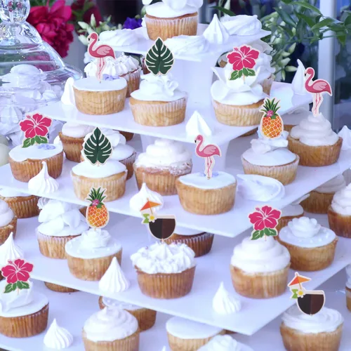 Miniatura 7 de Maitys Luau - Decoración para cupcakes, decoración de tartas tropicales, palillos de dientes hawaianos con flamenco y piña, hojas de palma