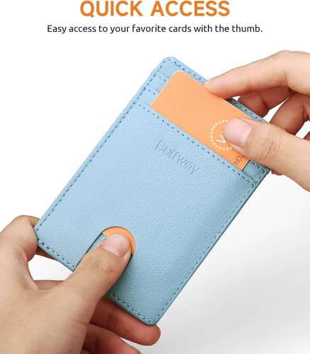 Miniatura 89 de Buffway Billetera delgada para hombre, minimalista con bolsillo frontal delgado, tarjetero de cuero con bloqueo RFID para viajes de trabajo