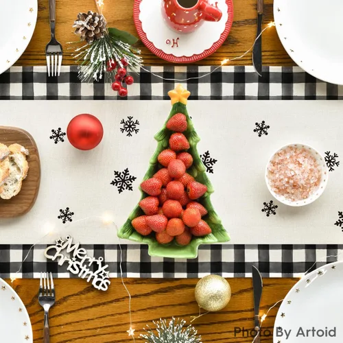 Miniatura 4 de Artoid Mode Camino de mesa de Navidad de búfalo blanco y negro, pinos, Navidad, Navidad, cocina, comedor, decoración para decoración de fiesta